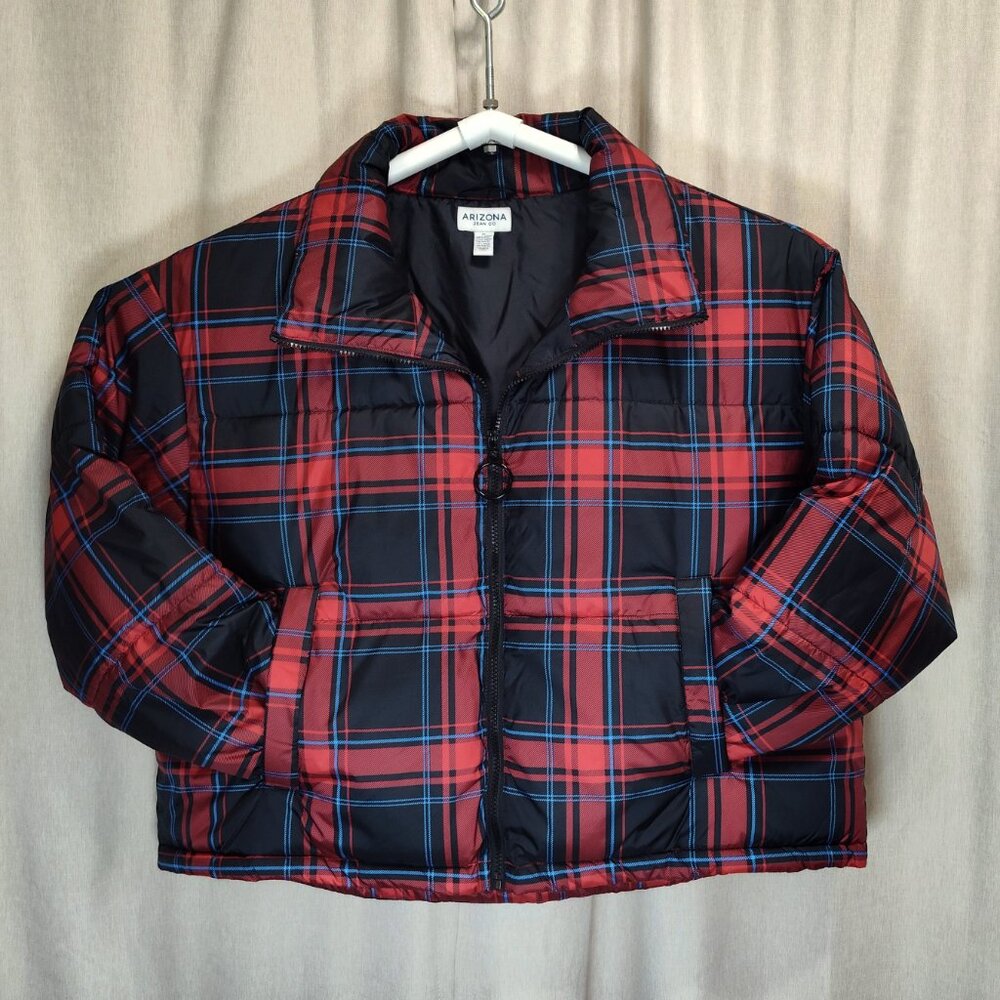 Arizona Jean Company Puffer Jacket Plaid Womens Size XL Full Zip